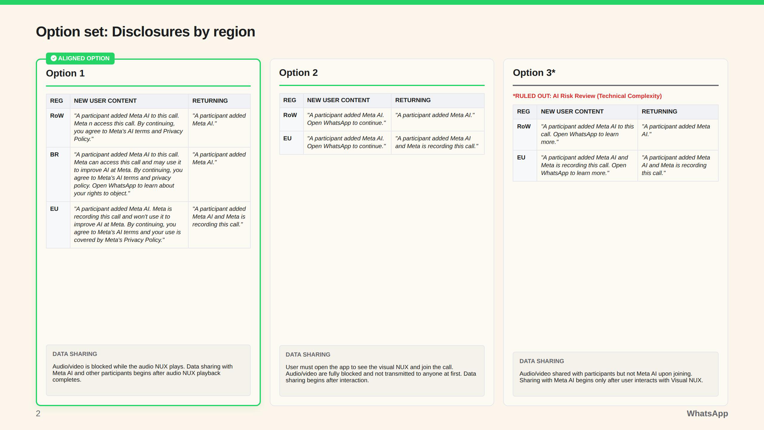 AI in Calls consent: option set exploration, page 2.