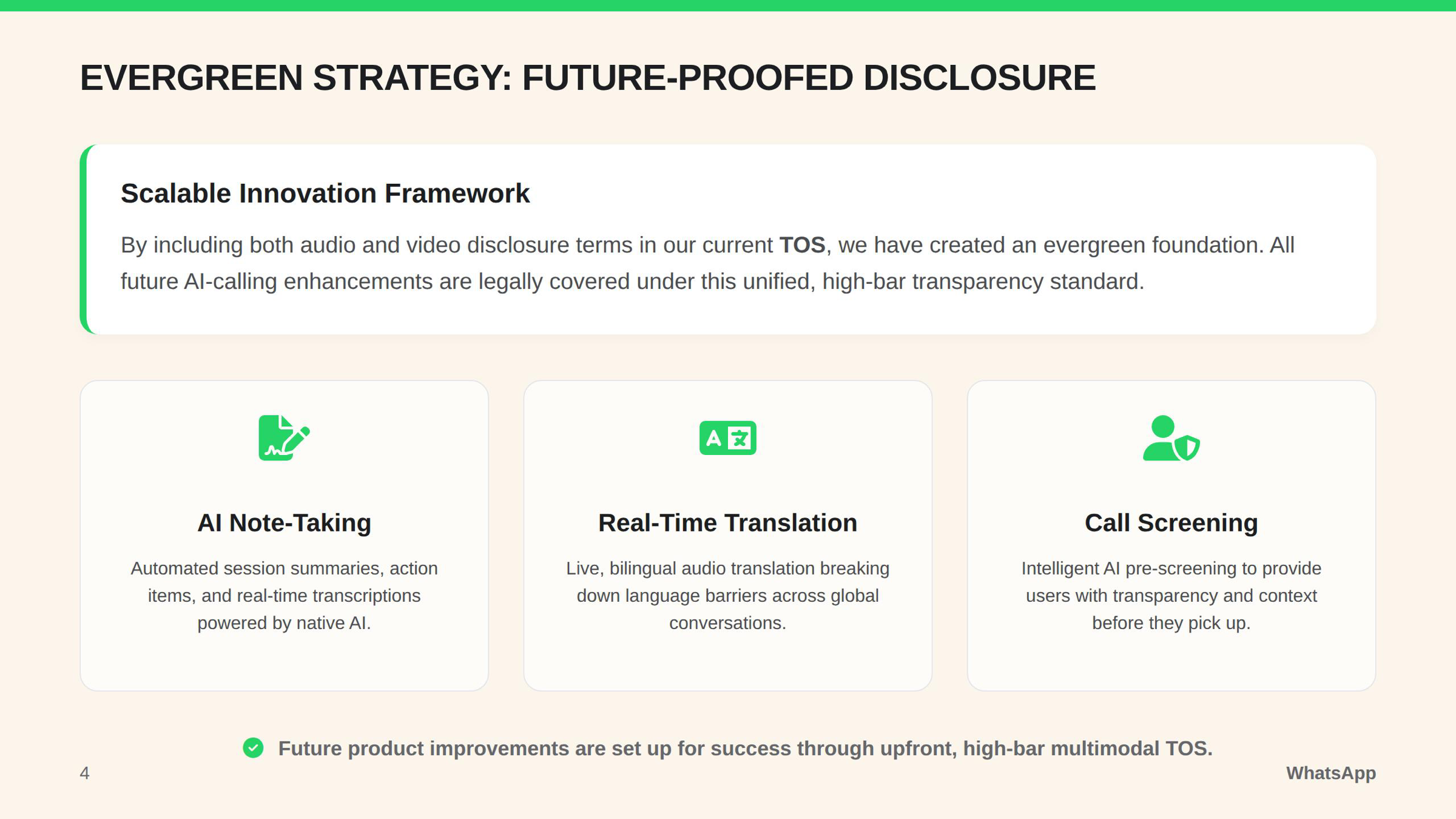 WhatsApp AI transparency and disclosure strategy, page 4.