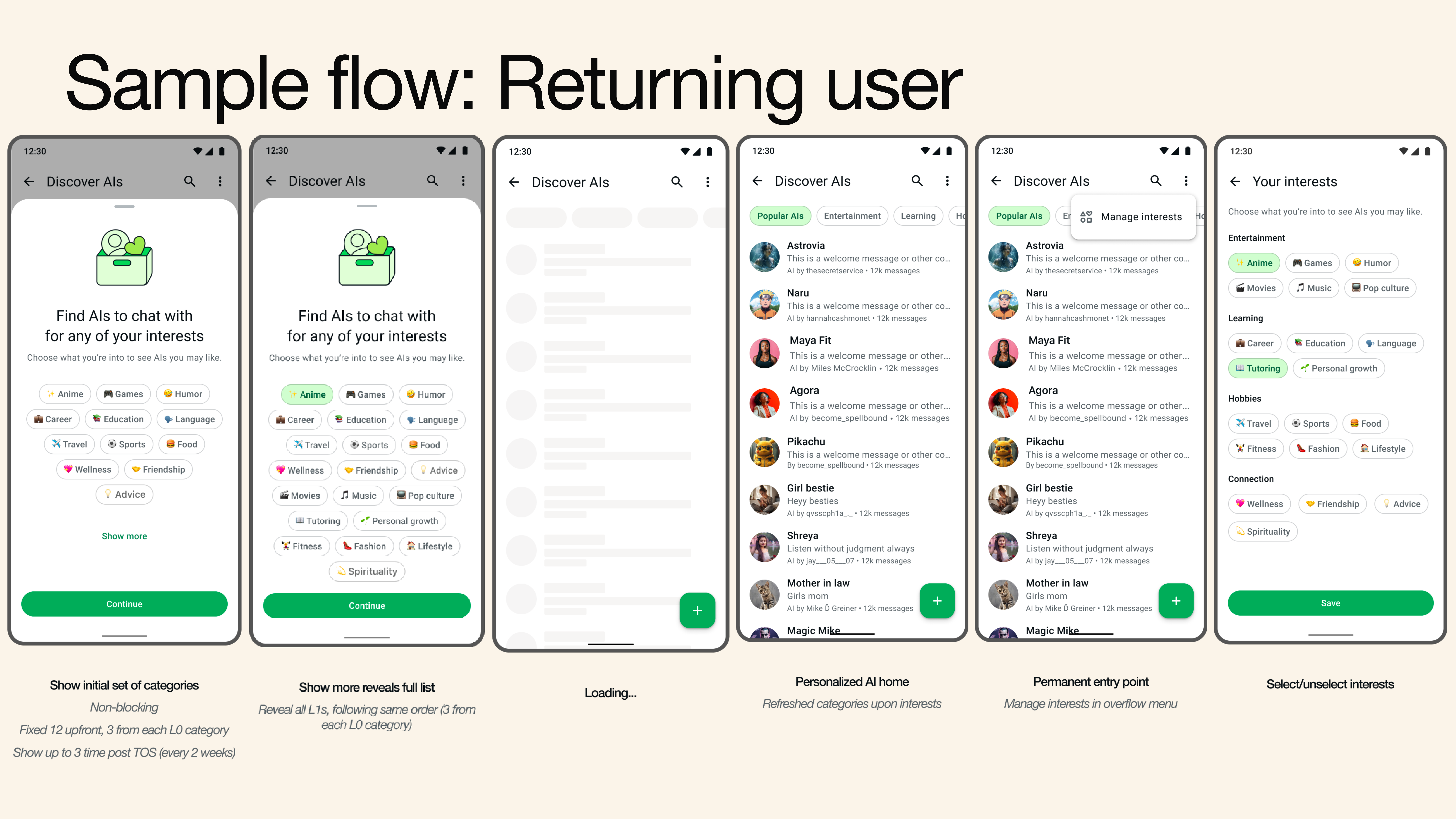 Detailed UX flow: returning user.